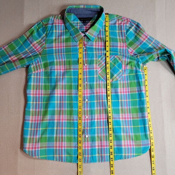 Tommy Hilfiger Top Womens XL MultiPlaid Roll Tab Sleeve Button Up Shirt Classic - Picture 3 of 11